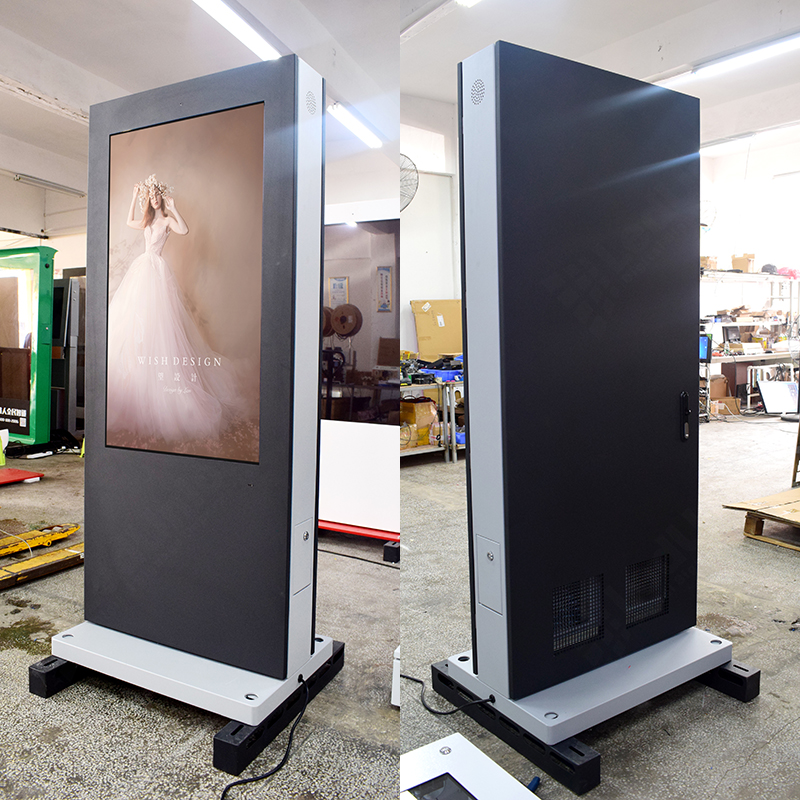 UniKiosk EX65, 65'' Outdoor LCD Display, 803x1428mm display size, 1080P, 3000nit, IP65, 180kg, Standing/wall mount, dual sided option, APP control, Live TV show